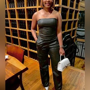 Faux leather long jumpsuit!